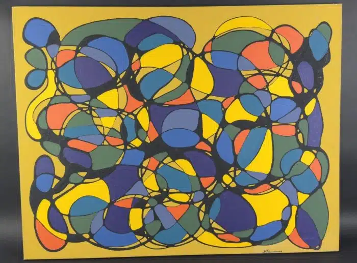abstraktes Bild auf Leinen  unleserlich signiert 90x70 cm