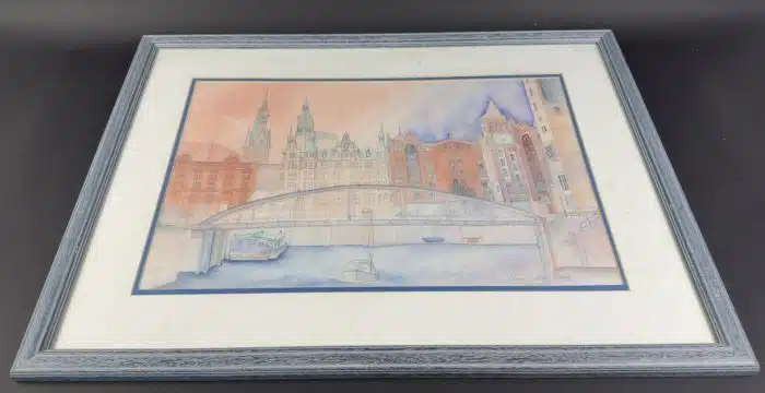 Aquarell Hamburg  unleserlich signiert 76x58