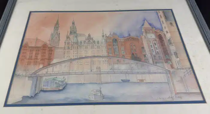 Aquarell Hamburg  unleserlich signiert 76x58 – Bild 2
