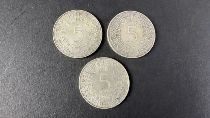 3 Stück SILBER ADLER 5 DEUTSCHE MARK 1951