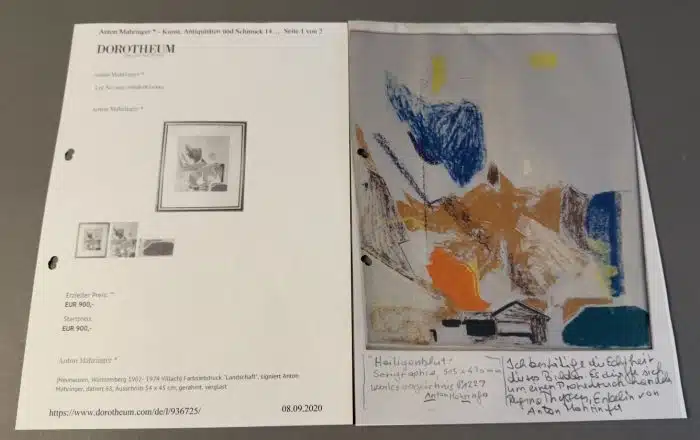 Anton Mahringer (Neuhausen, Württemberg, 1902 – 1974 Villach)  Farbsiebdruck 82 x 73 cm Blatt 52 x 43 cm Echtheitsbestätigung von Regina Thyssen – Bild 4
