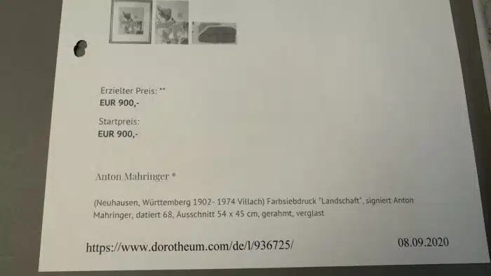 Anton Mahringer (Neuhausen, Württemberg, 1902 – 1974 Villach)  Farbsiebdruck 82 x 73 cm Blatt 52 x 43 cm Echtheitsbestätigung von Regina Thyssen – Bild 5