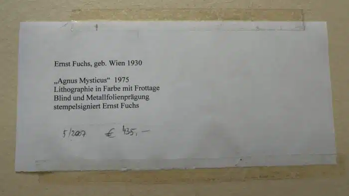 Ernst Fuchs (Wien 1930-2015) Agnus Mysticus, Rotes Schellacksiegel, Prägestempel 90x60 cm 65x51 cm – Bild 7