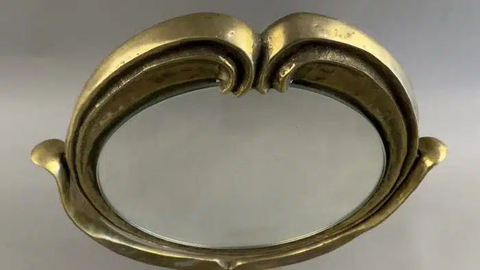 Heinz Goll - Messing Spiegel Ausführung Gießerei "Kurt Jesch" Bleiburg,  Dm 25 cm H 27 cm – Bild 3
