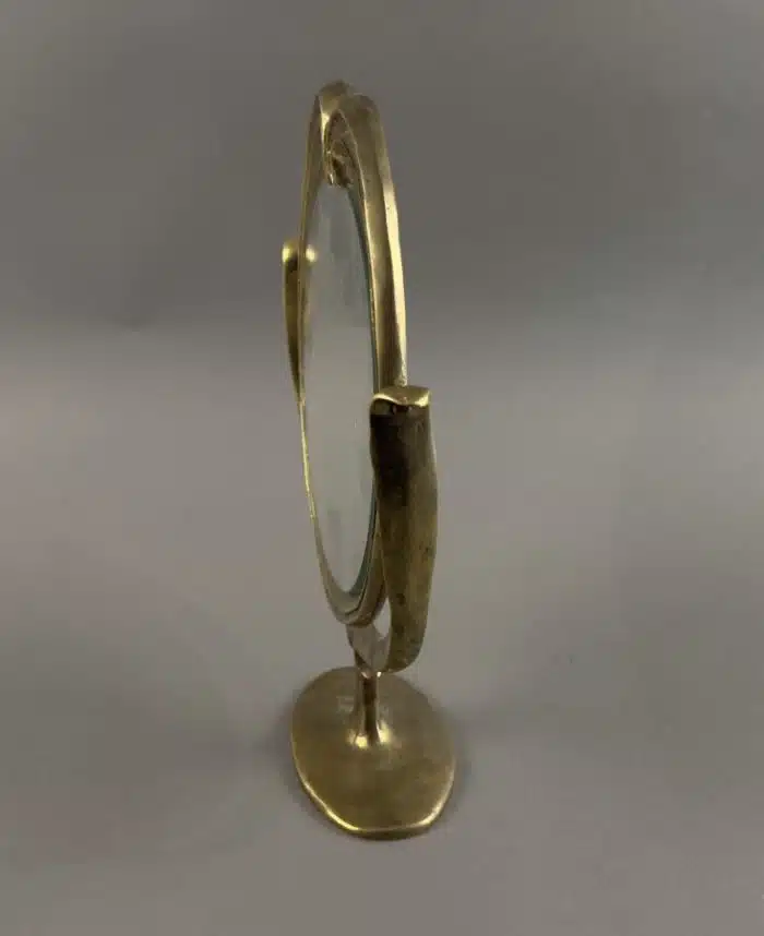 Heinz Goll - Messing Spiegel Ausführung Gießerei "Kurt Jesch" Bleiburg,  Dm 25 cm H 27 cm – Bild 8