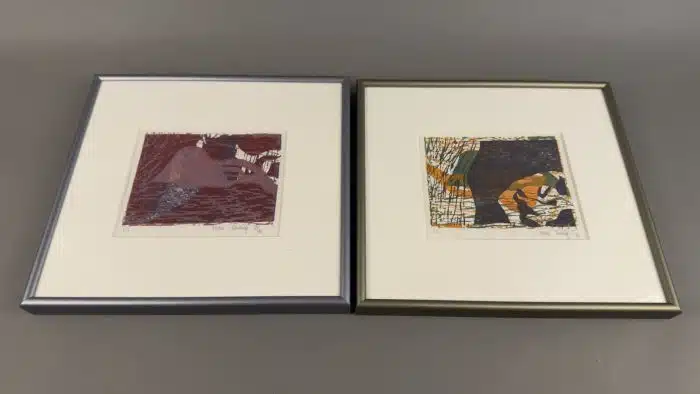 2 Bilder Mischtechnik unleserlich signiert 29x27 cm
