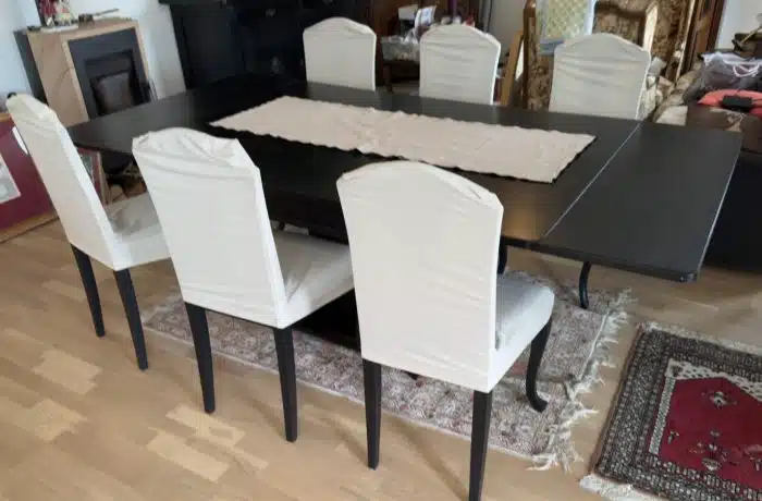 Rechteckiger Jugendstil Esstisch - ausziehbar -  mit 6 Lederbezogenen Sessel ca. 160x110 cm H 79 cm Ausgezogen 230x110 cm – Bild 2