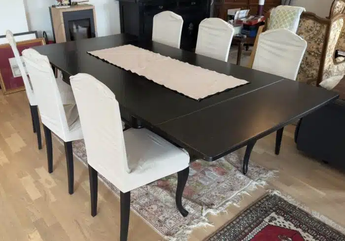 Rechteckiger Jugendstil Esstisch - ausziehbar -  mit 6 Lederbezogenen Sessel ca. 160x110 cm H 79 cm Ausgezogen 230x110 cm – Bild 3