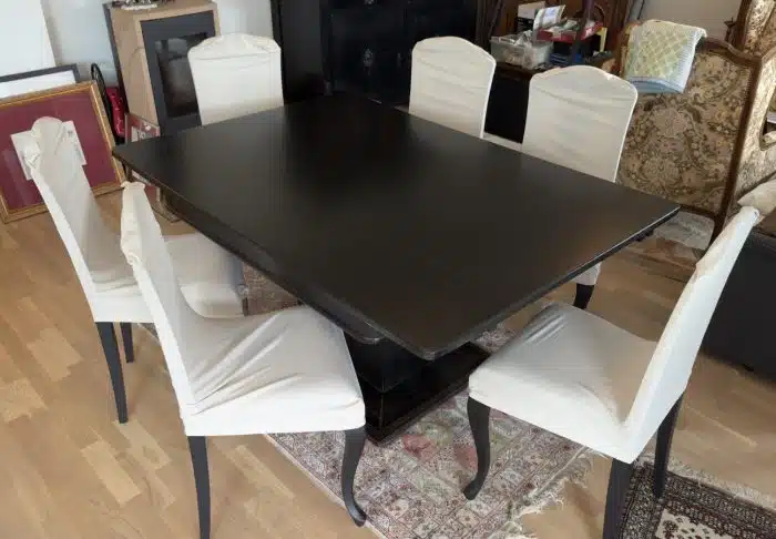 Rechteckiger Jugendstil Esstisch - ausziehbar -  mit 6 Lederbezogenen Sessel ca. 160x110 cm H 79 cm Ausgezogen 230x110 cm – Bild 6