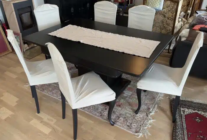 Rechteckiger Jugendstil Esstisch - ausziehbar -  mit 6 Lederbezogenen Sessel ca. 160x110 cm H 79 cm Ausgezogen 230x110 cm – Bild 7