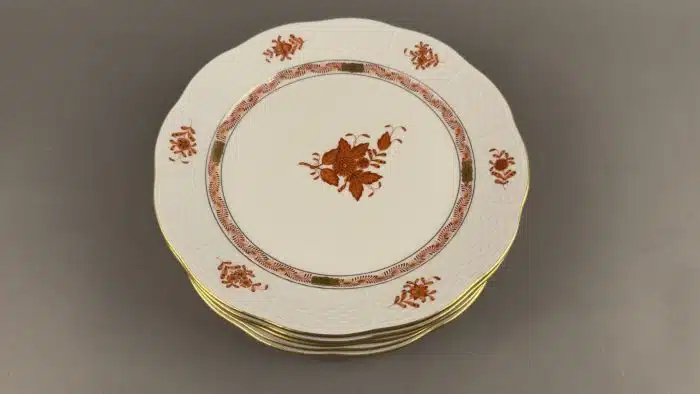 Herend - 6 Speiseteller - blaue Marke,  Dekor Apponyi Orange