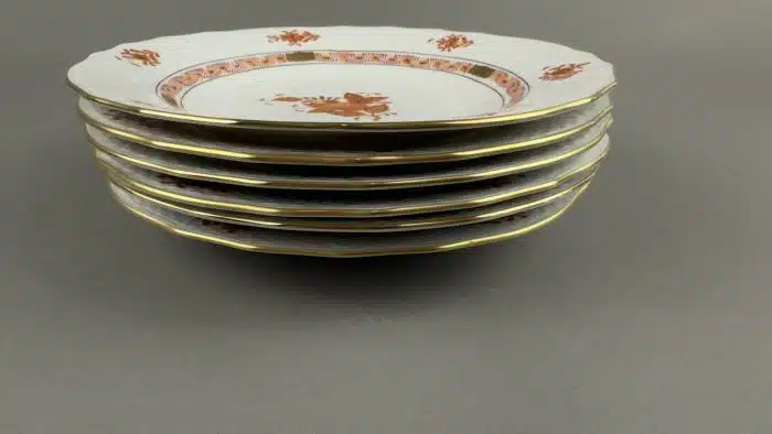 Herend - 6 Dessertteller - blaue Marke,  Dekor Apponyi Orange – Bild 2