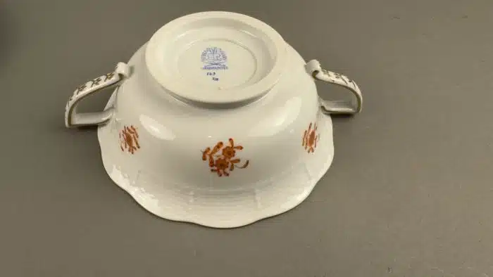 Herend - 5 gehenkelte Suppenschalen mit 5 Untertassen blaue Marke,  Dekor Apponyi Orange – Bild 5