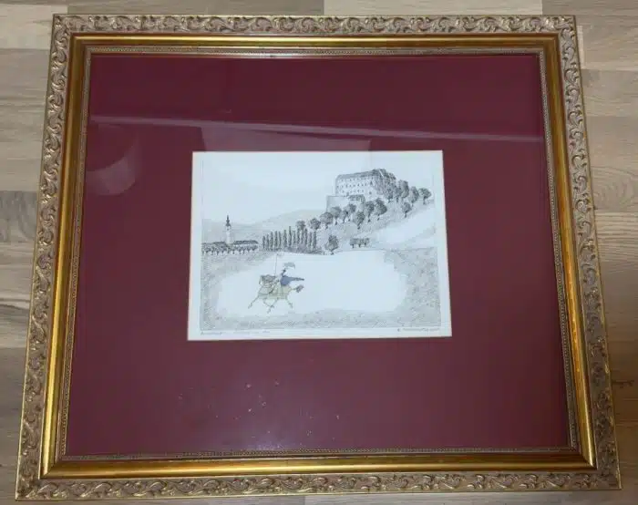 Werner Thomaschütz (Grades 1950 geb.) Bleiburg - Reiter um 1900 signiert W. Thomaschütz, datiert 2001, Tusche, aquarelliert, 24 x 32 cm, gerahmt, verglast, Gesammt 68x60 cm – Bild 2