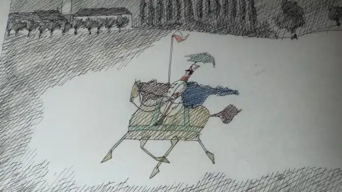 Werner Thomaschütz (Grades 1950 geb.) Bleiburg - Reiter um 1900 signiert W. Thomaschütz, datiert 2001, Tusche, aquarelliert, 24 x 32 cm, gerahmt, verglast, Gesammt 68x60 cm – Bild 6