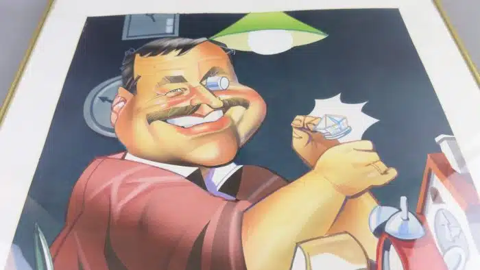 Jörg Friessnegg Feldkirchnen, Karikatur, signiert 47x38 cm Gesammt 49x62cm – Bild 3