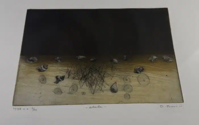 Radierung - unleserlich signiert,  56x48 cm datiert 1978  -  Ausschnitt 28x20 cm, gerahmt, verglast