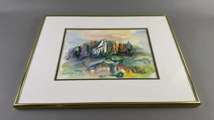 Aquarell, unleserlich signiert, Hl. Dreifaltigkeit - 54x40 cm datiert 19(93)  -  Ausschnitt 32x23 cm, gerahmt, verglast – Bild 2
