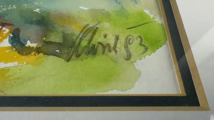 Aquarell, unleserlich signiert, Hl. Dreifaltigkeit - 54x40 cm datiert 19(93)  -  Ausschnitt 32x23 cm, gerahmt, verglast – Bild 4
