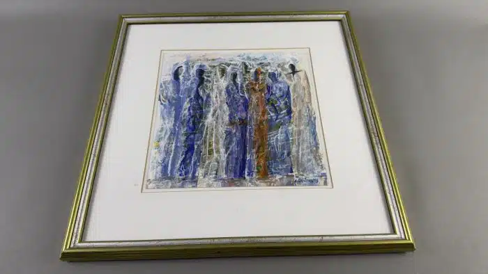 Mischtechnik unleserlich signiert, - 43x43 cm datiert 19(97)  -  Ausschnitt 25x25 cm, gerahmt, verglast – Bild 2