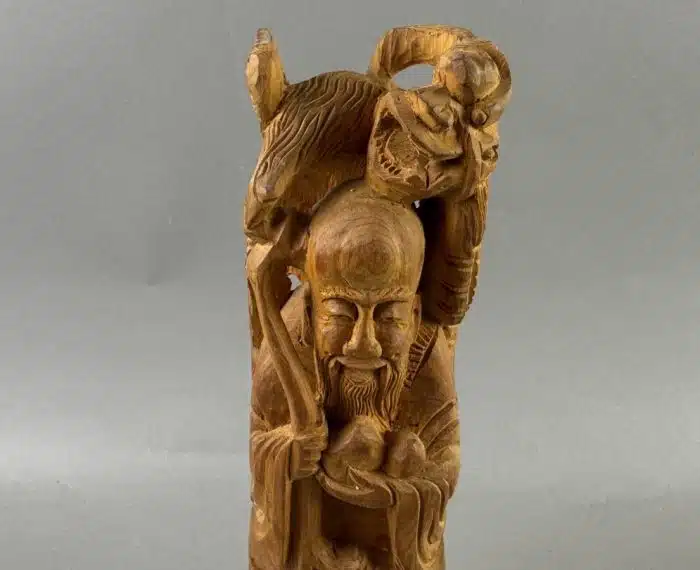 Darstellung von Shou Lao -auch bekannt als Shouxing, Holz H. 33 cm – Bild 2