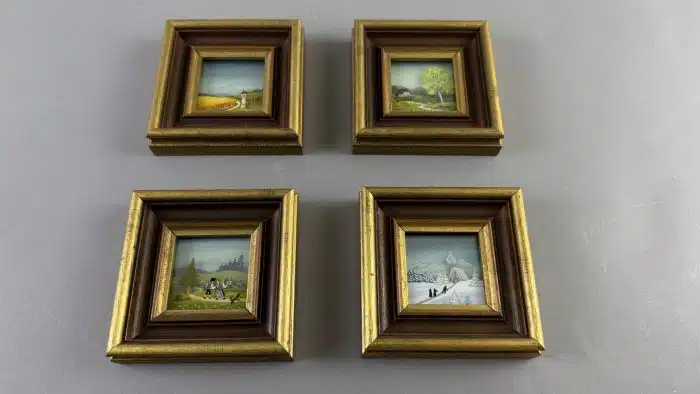 4 Ölbilder Landschaftsbild- Frühjahr Sommer Herbst und Winter 12x12 cm