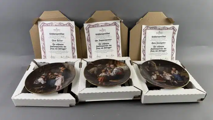 3 Stück - Sammelteller Die Meisterwerke des Franz von Defregger Bradex limitierte Auflage, nummeriert und beschriftet,  mit Zertifikat, guter Erhaltungszustand OVP