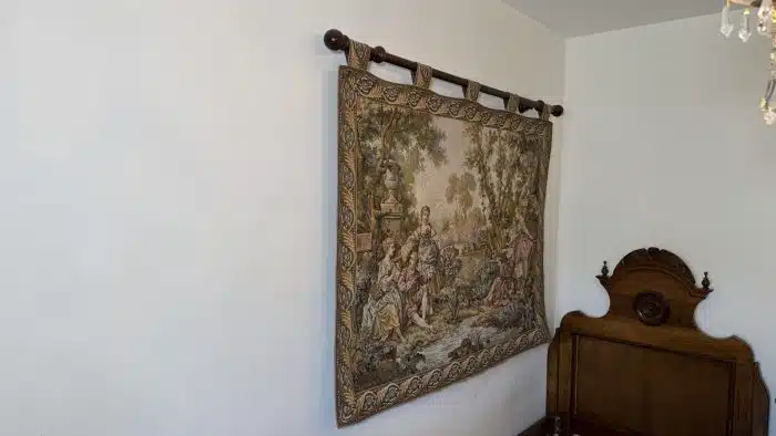 Leinwandgemälde Wandteppich -gewebter Wandteppich Europäische Galantries Szene auf  Holzstange 146x110 Stange 156 cm – Bild 6