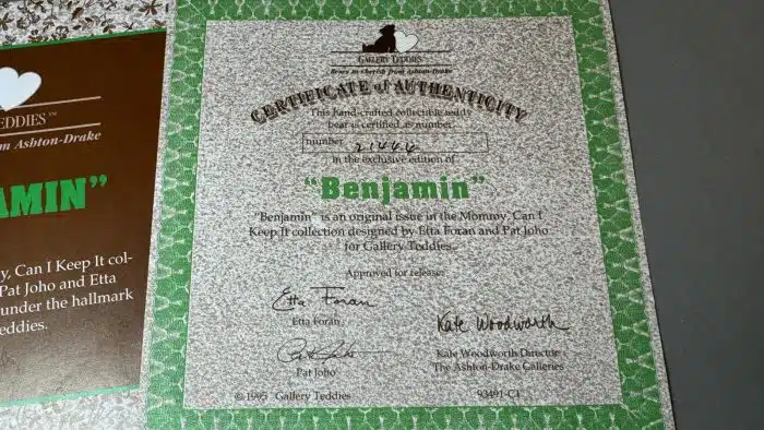 Hermann -Teddy Benjamin -limited Edition original Zertifikat. OVP – Bild 7