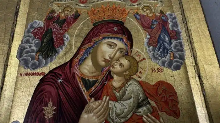 Ikone Madonna Glikofilussa im roten Gewand 12,5 x 10 cm – Bild 2