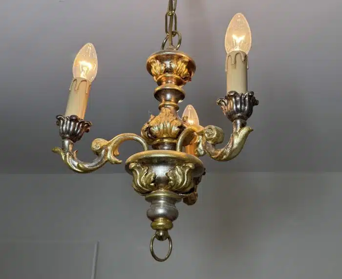 Biedermeier Stilluster, Holz -  3 Flammig H70 cm Dm. 30 cm – Bild 4