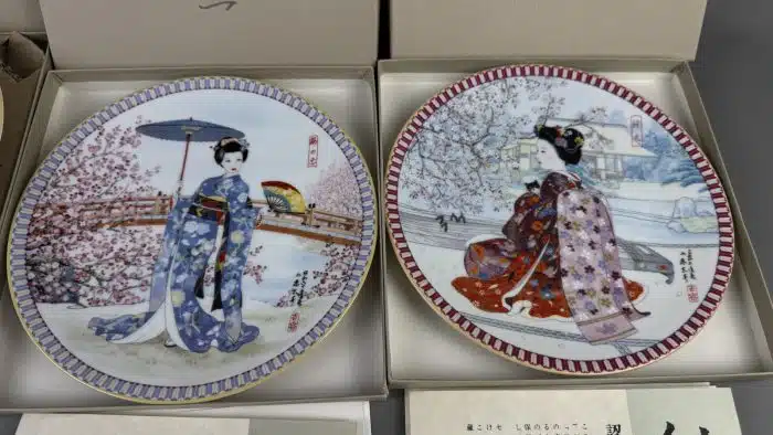 4 Japanische Geisha Teller Ketszusan Kiln von Yoshiharu Kotach OVP und Zertifikat – Bild 4