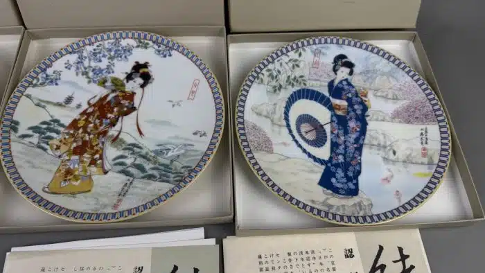 4 Japanische Geisha Teller Ketszusan Kiln von Yoshiharu Kotach OVP und Zertifikat – Bild 4