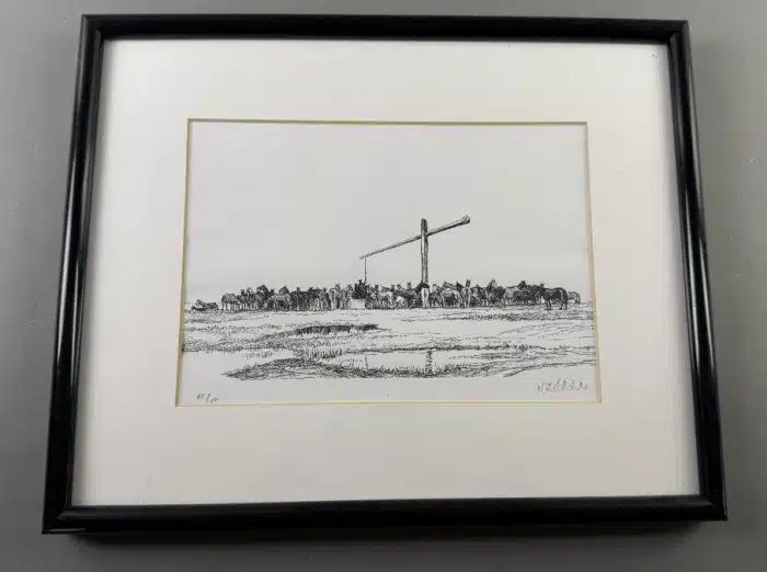 Radierung - unleserlich signiert,  31x25 cm   gerahmt, verglast – Bild 2