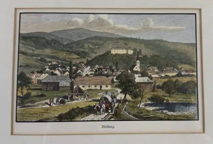 Bleiburg - Xylografie von Püttner um 1890 - 26x21 cm Ausschnitt 17,5x12cm