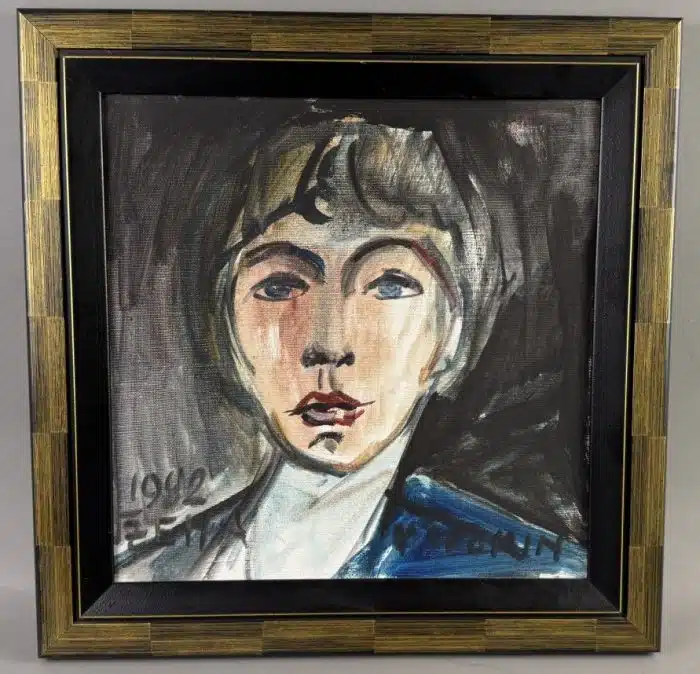Mischtechnik - Bild einer Dame, unleserlich signiert, datiert 1992 45x45 cm
