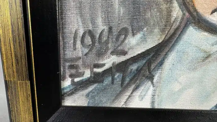 Mischtechnik - Bild einer Dame, unleserlich signiert, datiert 1992 45x45 cm – Bild 2