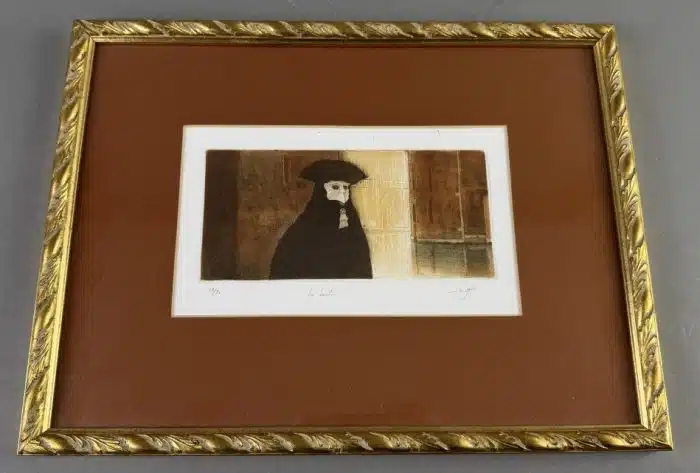 Lithographie unleserlich signiert, 68/90 - 40x30 cm Druck 24x13,5 cm, gerahmt, verglast – Bild 2
