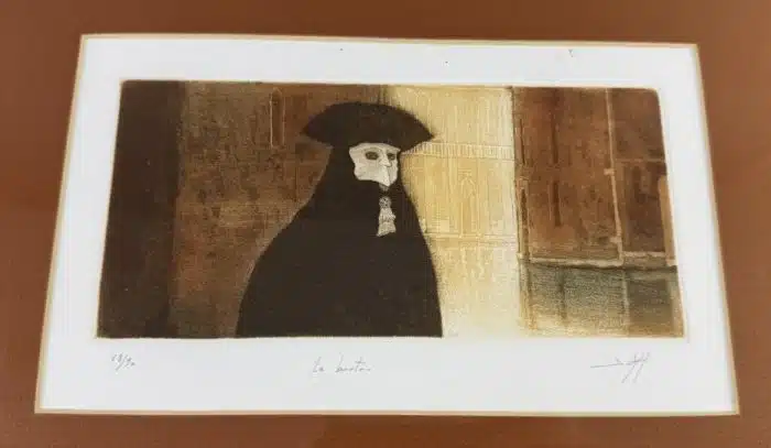 Lithographie unleserlich signiert, 68/90 - 40x30 cm Druck 24x13,5 cm, gerahmt, verglast
