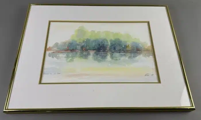 Aquarell unleserlich signiert,  54x40 cm Blatt 36x23 cm gerahmt, verglast – Bild 2