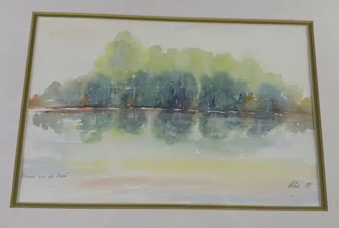 Aquarell unleserlich signiert,  54x40 cm Blatt 36x23 cm gerahmt, verglast